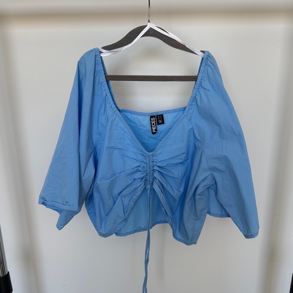 Pieces Light Blue Ruched Blouse Size M - Picture 1 of 4